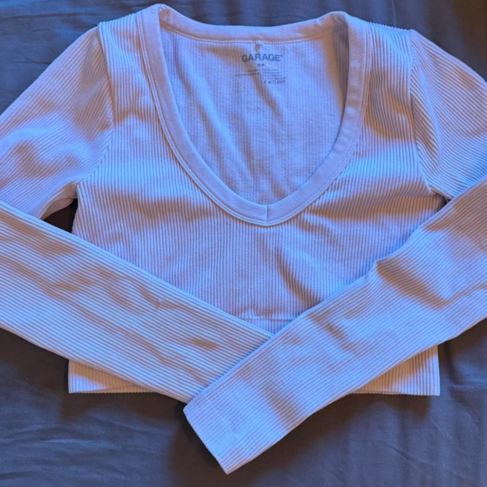Garage Light Pink Ribbed V-Neck Blouse
